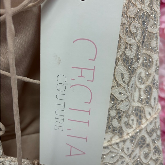 Cecilia Couture 2116 Size 10 Champagne Lace Tie Up Back Ball Gown Dress NWT - Picture 5 of 6